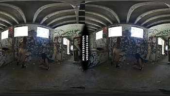 Risky Public Nudity — Hot Girls on Vacation Spray Painting Graffiti