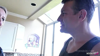 Sexy wife with Big Tits and Clit in Fishnet Stockings at Rough Cheating Fuck when her husband is away