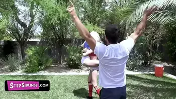 Horny StepFather Teach His Sexy Teen StepDaughters How To Handle Balls But Gets Caught By His Wife