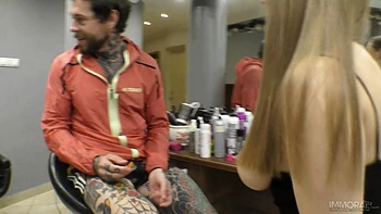 Creampie for Big Natural Tits 18+ Teenager at a Beauty Salon