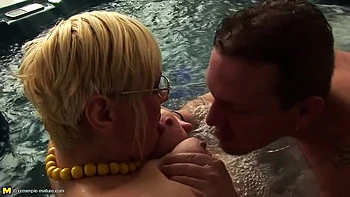 Mature Lady Gets Fucked in Her Ass and Pussy at the Sauna Creampie