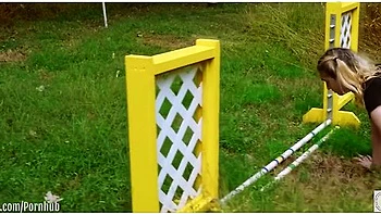 Cum-covered 19 Year-old Teen 18+ Bondage Slave Lexi Grey Crawls To The Seesaw For A Hard Caning