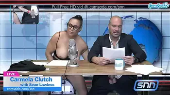 Big Boobs MILF sucks and fucks during live news feed