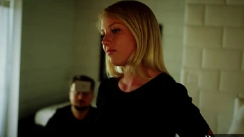 Two guys fuck pretty blondie Dixie Lynn in an intense threesome