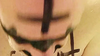 Satan slave poses his own shit feet