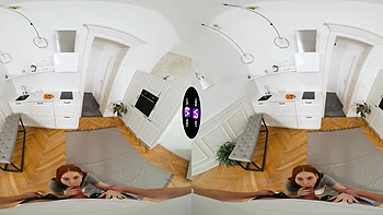 Redhead takes a hard cock in her shaved pussy in vr porn