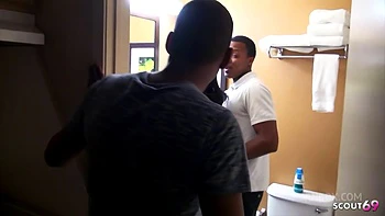 Slim black Ebony Teen Bitch suprised with Anal and DP Sandwich at MMF 3Some by two Big Dick Boys