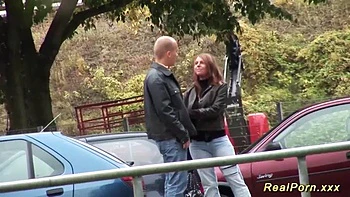 Hot busty Milf picked up for outdoor sex: Blowjob, Doggy  Amateur Porn