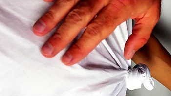 Fit stepsister allowed to jerk off and cum on her hairy