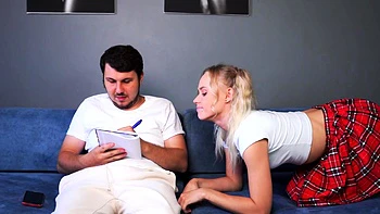 Step sis's mouth fucked, jism on face for homework.