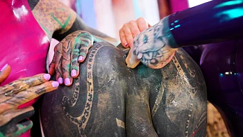 Tattooed trans Lily Lu gets two fists up her ass