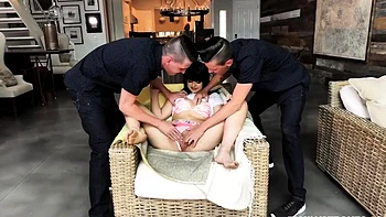 Family threesome with nasty latina teen babe