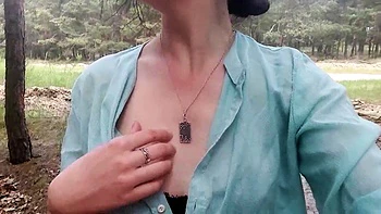 Exhibitionist teen undresses on webcam near the road