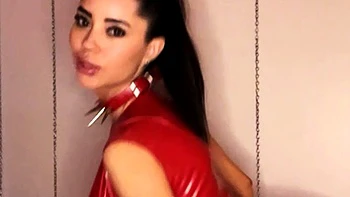 Busty curly brunette with big boobs fucks on couch