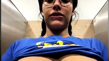 Busty curly brunette with big boobs fucks on couch