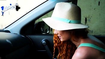 Redhead slut deepthroats dick, gets cum in mouth. Hardcore