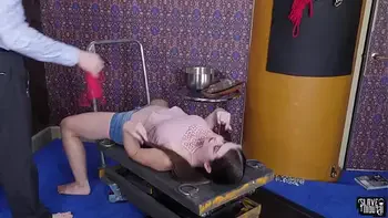 Submissive teen gets face splattered with cum by her master