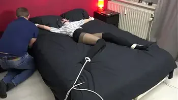 Teen Luna Grey Spread Eagle tied and Ballgagged