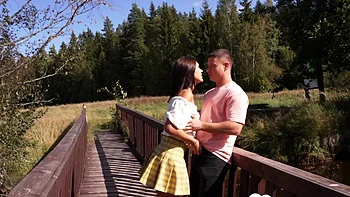 Gf deepthroats my dick on the bridge