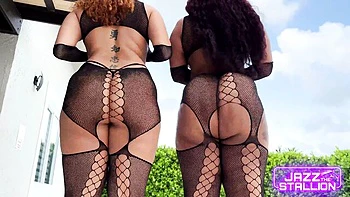 Good outdoor interracial doggy style with hot JMac and Jayla Page