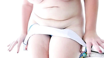 BBW chick with giant boobs Mya Blair fucks with a nice dildo