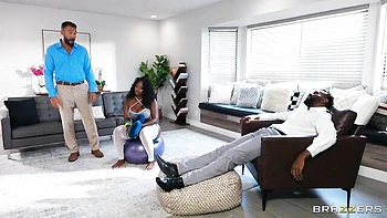 Curly-haired ebony chick Rayne Carter rammed by white penis