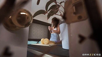 An awesome busty brunette Rissa May banged in the cowgirl pose