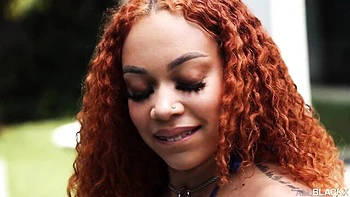 Sexy redhead chick Jazz The Stallion is enjoying hard fuck so much