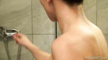 Gorgeous busty teen Denise Gold takes a shower in a sexy way