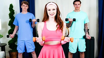 Awesome young model Harley Love fucked by two massive dicks