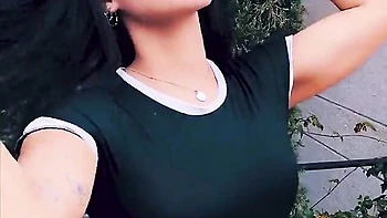 Outdoor no nude posing session with a hot curvy brunette