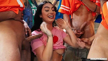 Astonishing long-legged brunette Violet Ray likes dick-riding so much