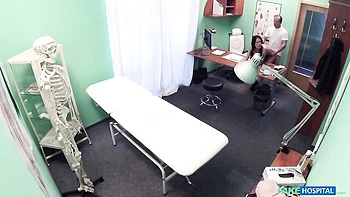 Office fuck in the cowgirl pose with a hot brunette Angie Moon