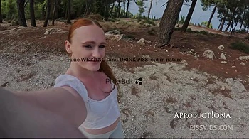Pixie Wetting Her Self And Drink Piss On A Hike