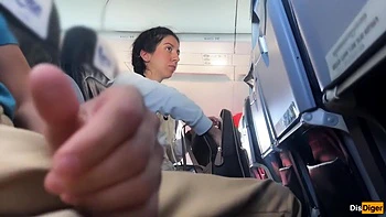 Katty West - Risky Public Handjob Until Huge Cumshot In Airplane - Almost Caught