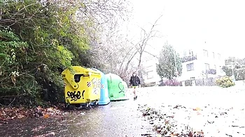 Gorgeous angel in a leather jacket Mini Mitzi X is pissing outdoors