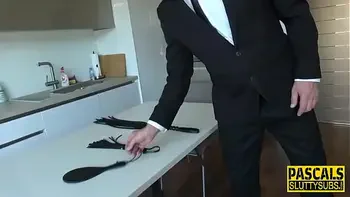 Gagged whore deepthroats Pascals cock