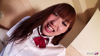 Petite Japanese Girl with Hairy Pussy and Round Ass get Uncensored POV Amateur Defloration Sex with Cum inside