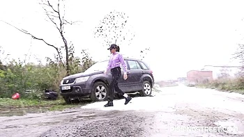 Pissing Street featuring Mini Mitzi X's straight hair porn