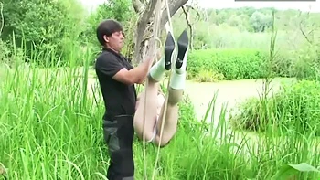 Vicky Love, Bonny Bon And Annika Bond - Blonde Babe Dangles On The Tree While Bound By Lover