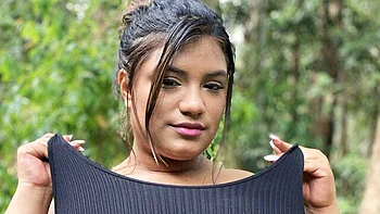 Outdoor BBW solo masturbation with an oiled lady Angie Bravo