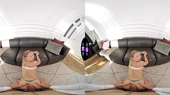 A blonde girl peaches has sex with a guy in the room