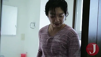 Beautiful asian girl sucks her bf's cock in the bathroom