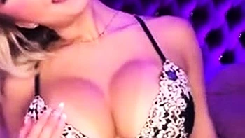 Sexy Blonde Babe With Big Boobs Strips Bra