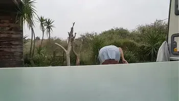 nippleringlover horny milf flashing pierced pussy small boobs with extreme big nipple piercings outdoors