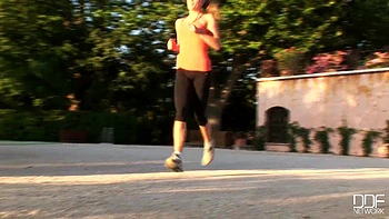 Running with her shapely legs