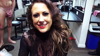 Naughty MILF Stripper Sucks Off A Group of Lads Backstage