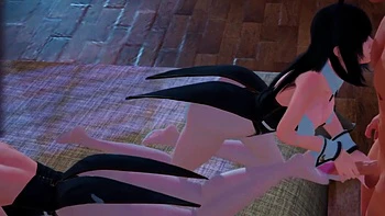 Hentai Bunnies Give Footjob in Threesome