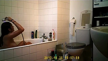 Cute teen gets caught on a toilet and in bath