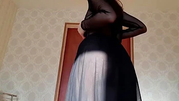 Russian beauty exudes dancing in sheer black chiffon long nightgown: Amateur, Babe  Brunette Porn